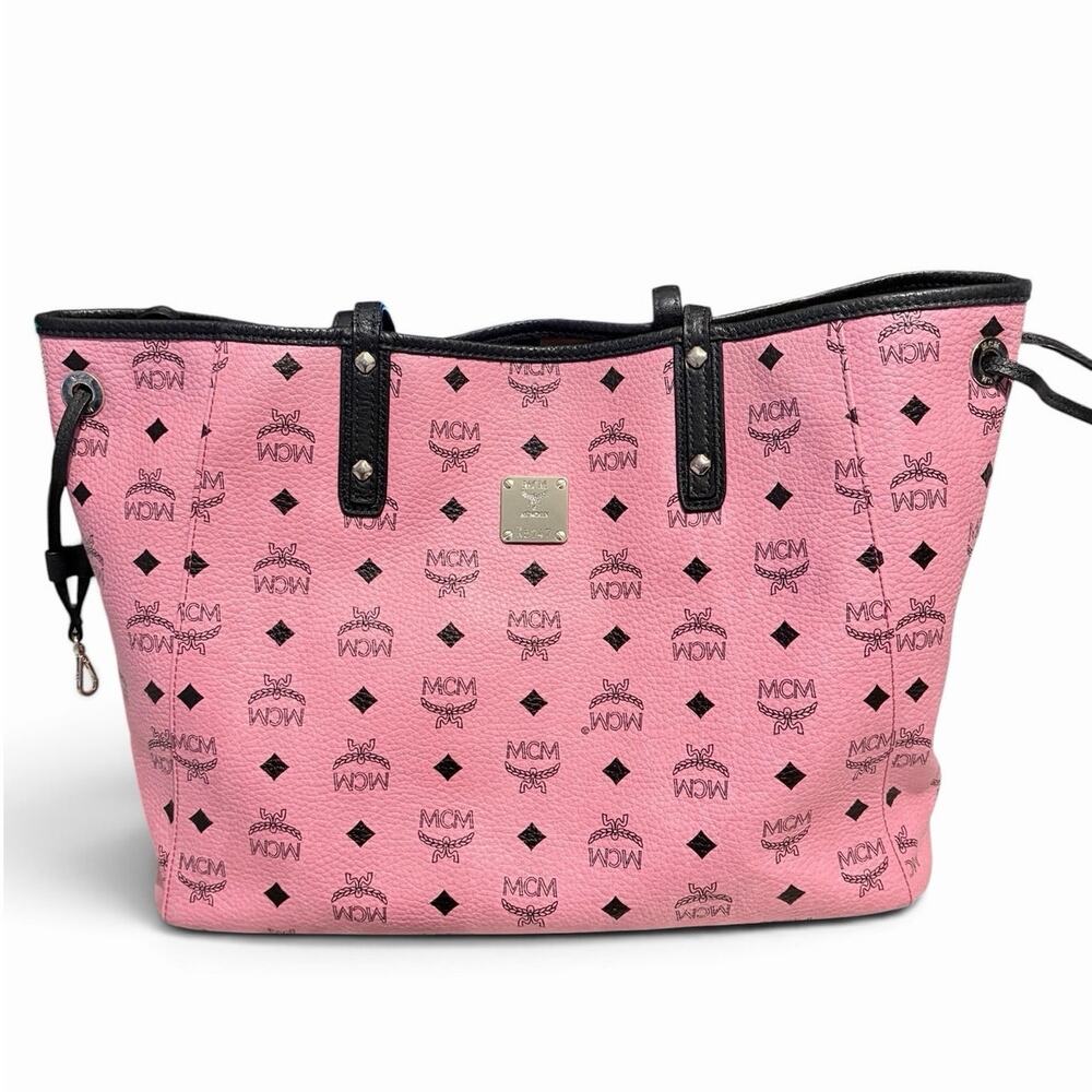 MCM Liz Large Reversible Visetos Shopper Tote Soft Pink w/ Pouch & COA